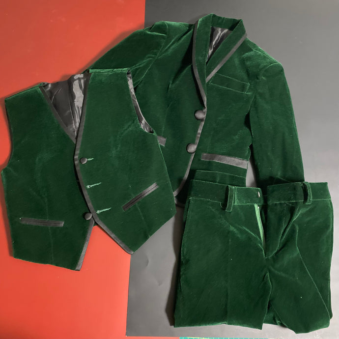 4T dark green suede Suit ( NEW)